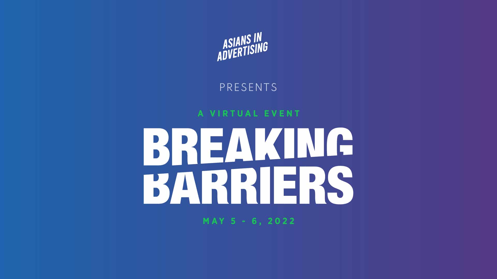 blue and purple gradient background, with text overlay that says "breaking barriers"