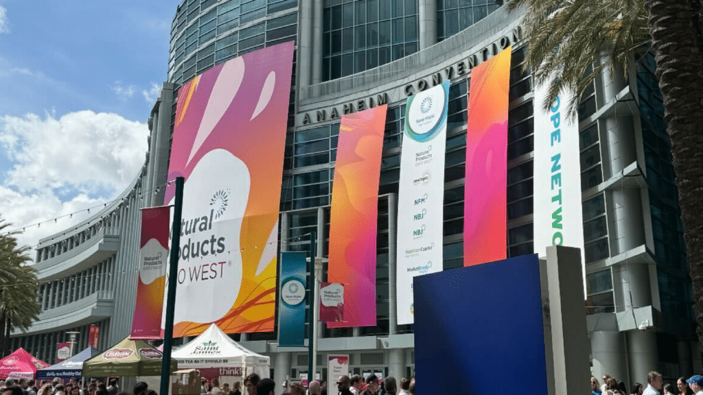 Banners outside of building for Expo West.
