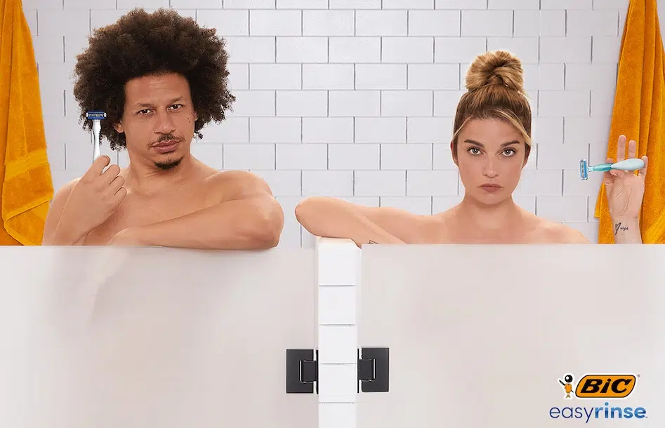 (L-R) Eric Andre and Annie Murphy star in EasyRinse razor's debut campaign.