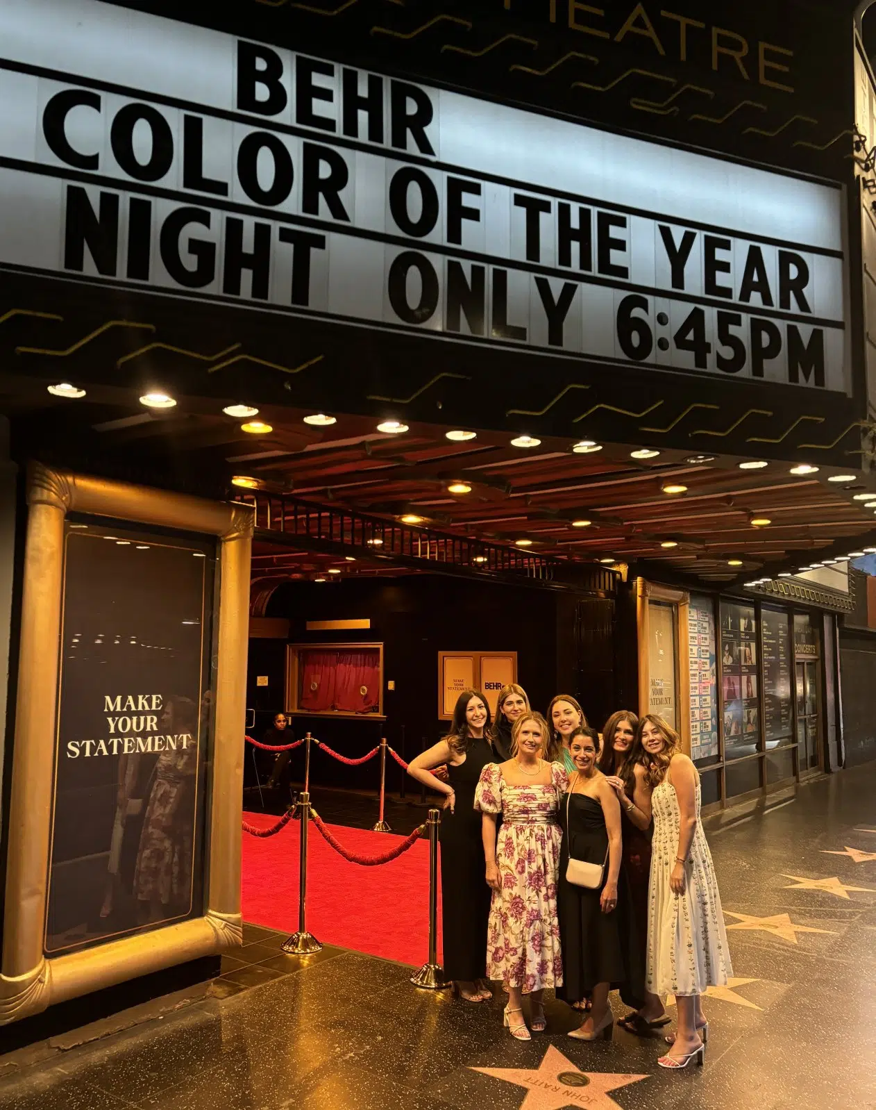 Guests under the theatre marquee reading Behr Color of the Year Night Only